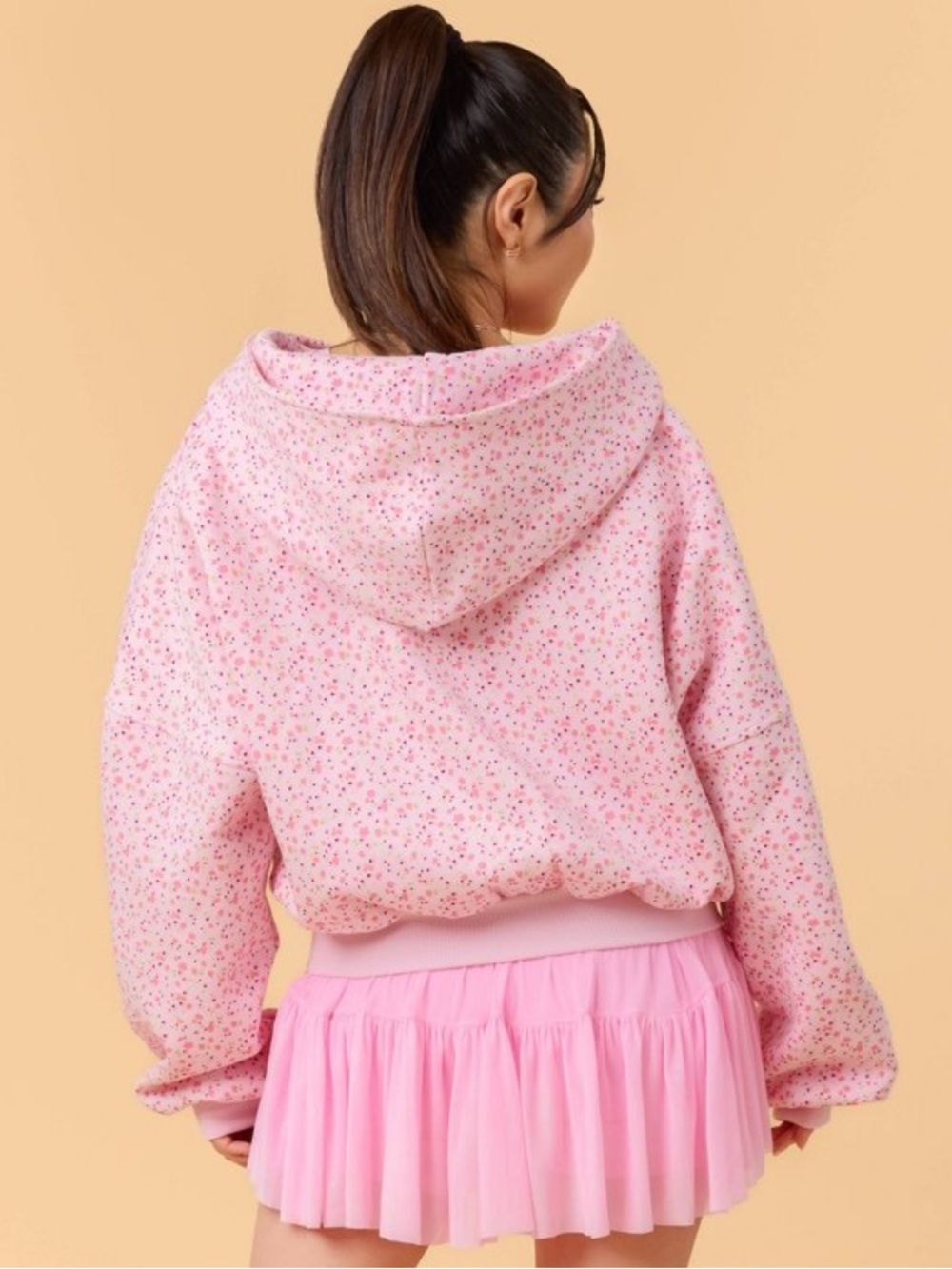NWT Blogilates  Marshmallow Full Zip Hooded Sweatshirt Pink Floral Print - Picture 3 of 8